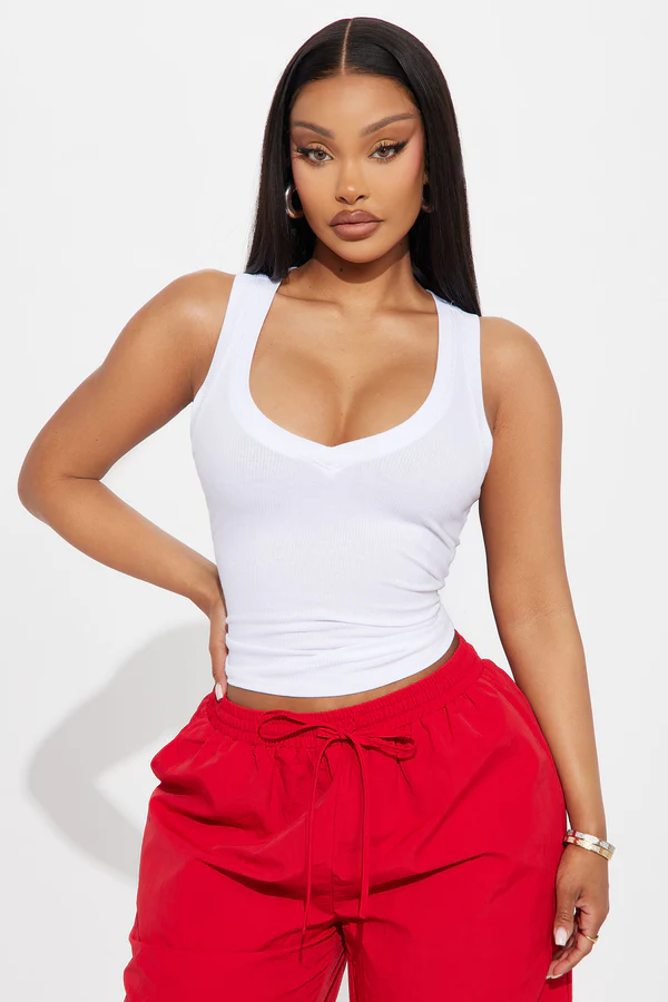 Lena Ribbed V Neck Tank Top