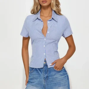 Stay In Line Lace Up Striped Poplin Shirt