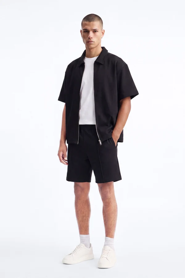 Structured Fleece Pintuck Relaxed Short