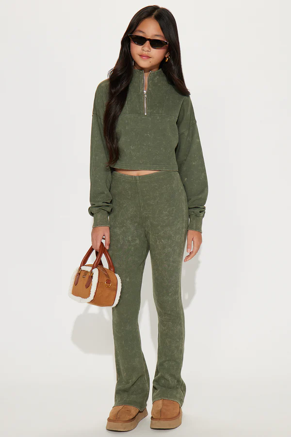 Mini Diana Quarter Zip Washed Ribbed Pant Set