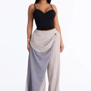 Daisy Draped Layered Pinstripe Wide Leg Trouser