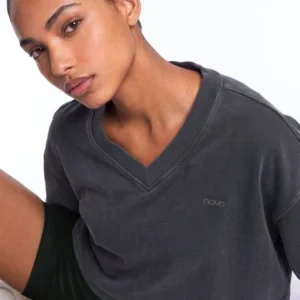 French Terry Crop V Neck Sweatshirt