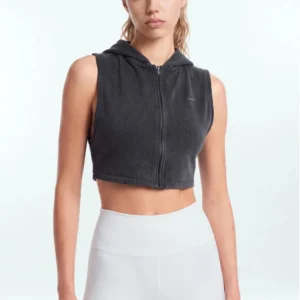 French Terry Cropped Zip Vest Jacket