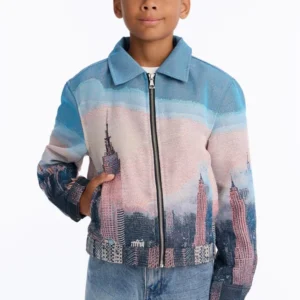 Mini Cropped Tapestry Skyline Work Jacket
