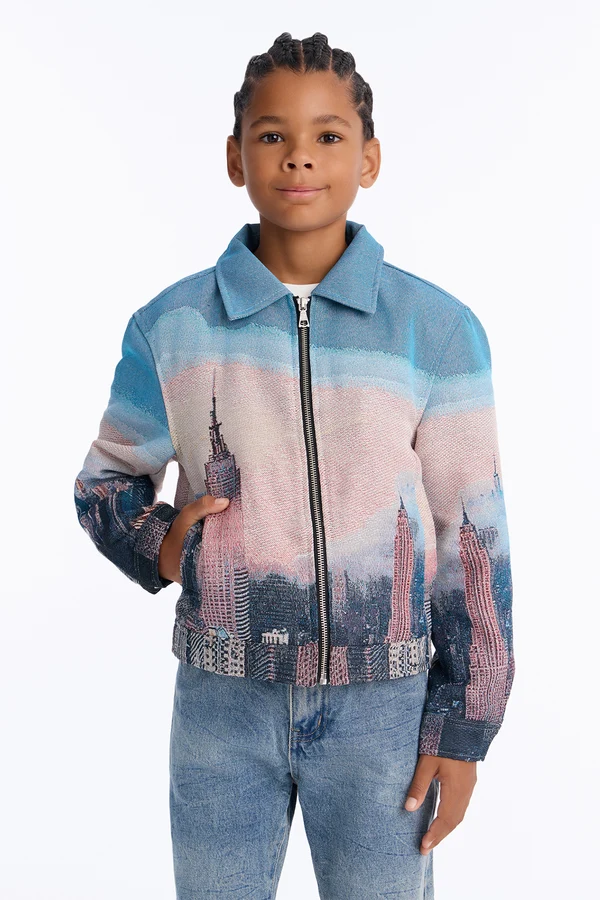 Mini Cropped Tapestry Skyline Work Jacket